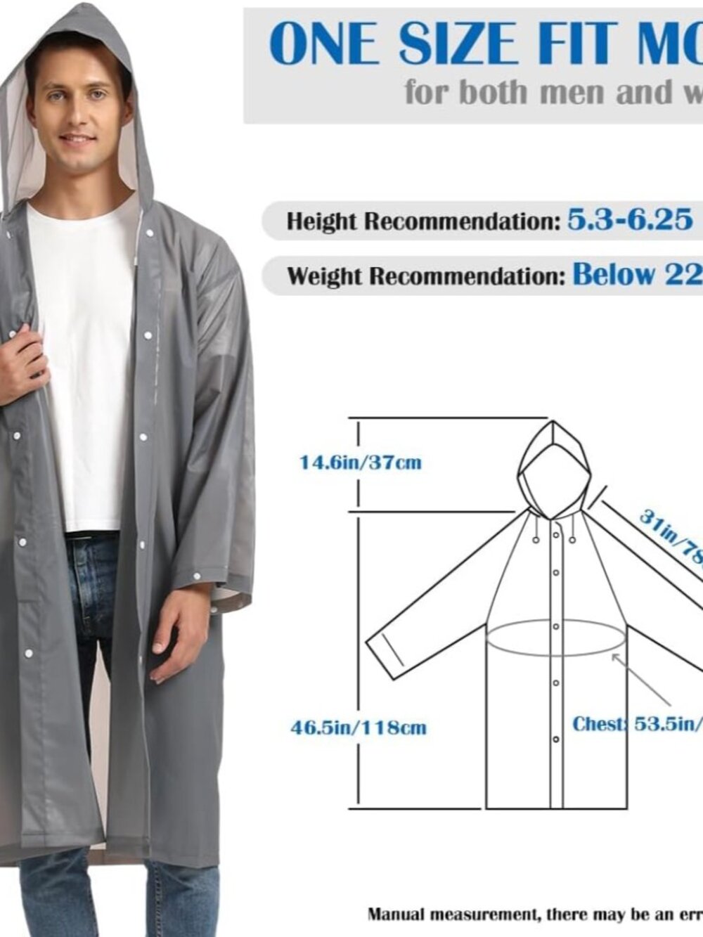 2 Pack Raincoats for Adults Reusable, EVA Rain Ponchos Lightweight Rain Coat Wat - Picture 2 of 8